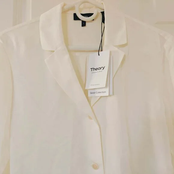 NWT Theory Silk Notched Lapel Collar Blouse Shirt - Picture 7 of 8